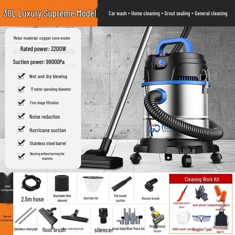 Dual-Use Wet/Dry Industrial Vacuum Cleaner for Home, Commercial, and Car Cleaning with Large Suction