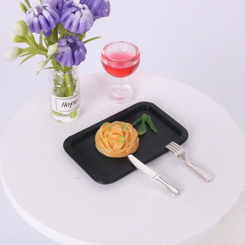 5 Pezzi Bistecca Simulato Piatto per Pasta Coltello e Forchetta Kit Modello Casa delle Bambole Cucina Decorazione Cibo Giocattolo Accessori DIY