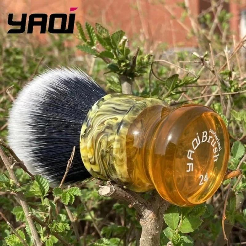 YAQI 24MM Pennelli da Barba Umida da Uomo Sagrada Familia Nero/Bianco Smoking Fibra Sintetica Manico in Resina Regali per uomini