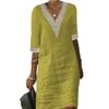 Spring and Summer Solid Color V-neck Cotton and Linen Dress