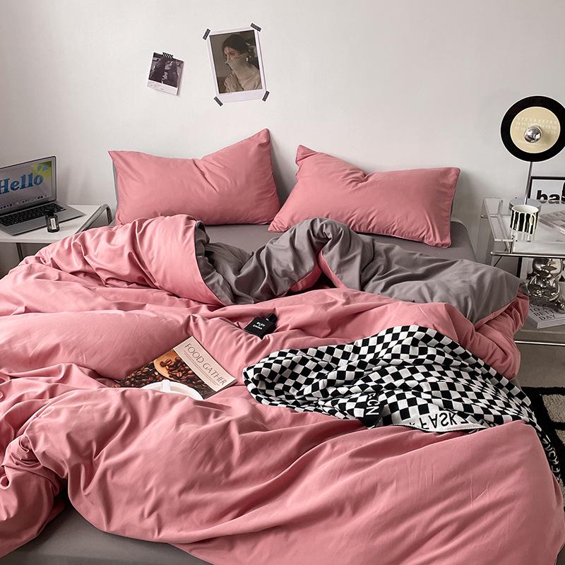 Japanese Solid Color Bed Set - Skin-Friendly, Breathable Sheets and Quilt Cover for Dormitories