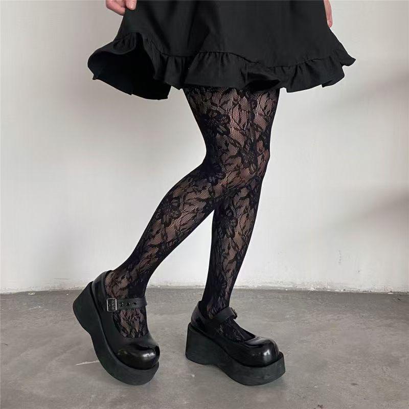 Black Rose Fishnet Pantyhose – Versatile, Cute, and Stylish Hollowed-Out Design