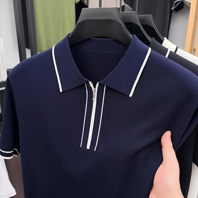 Yiliteng Men s Zipper Lapel Polo Shirt 2XL