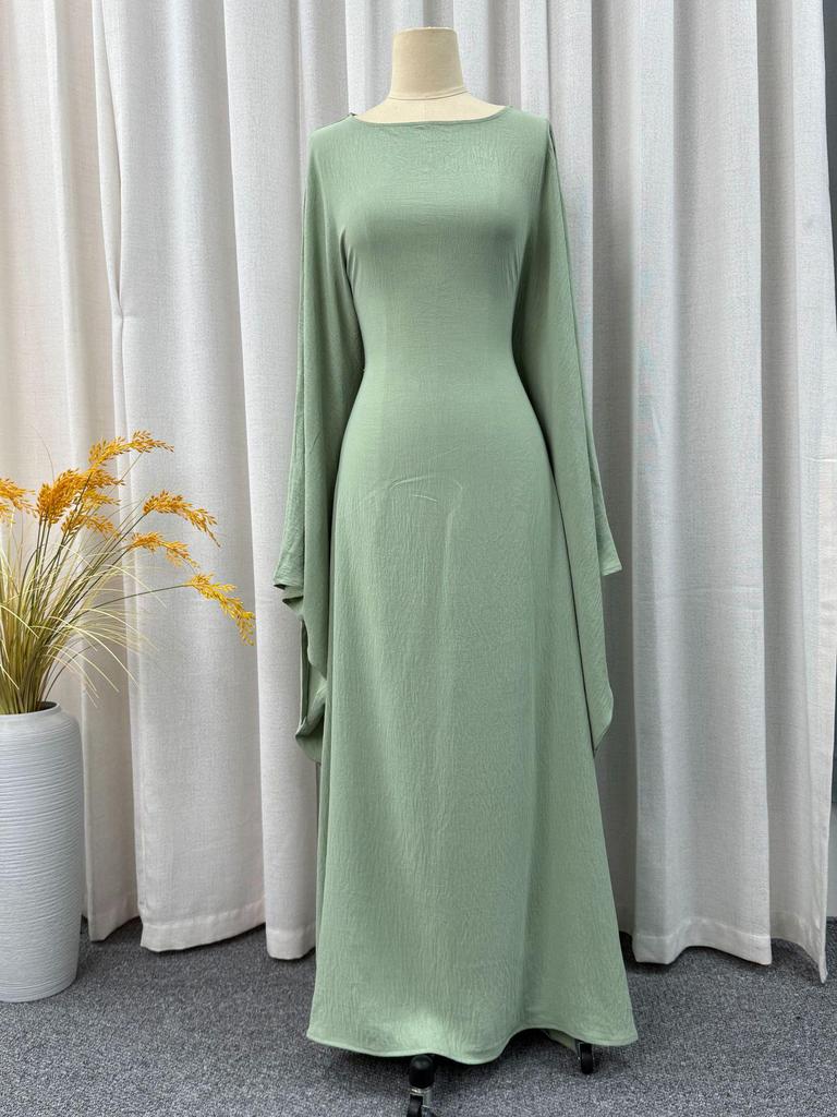 Elegant Long Muslim Robe with Tie-up Batwing Sleeves and Round Neck
