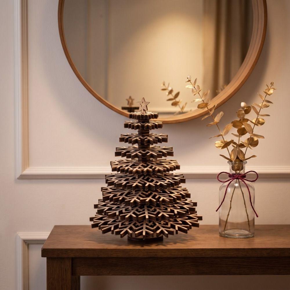 Wooden Christmas Tree Ornament Colorable Snowflake Plate Christmas Decoration DIY Self Installation Christmas Tree Statue