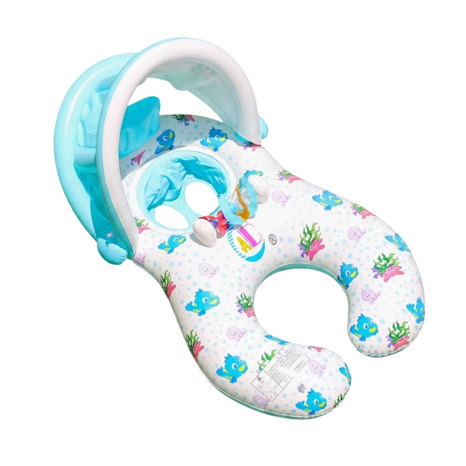 

Inflatable Baby Swim Ring with Canopy and Backrest Parent Child Float Adjustable Seat Cover for Infant Toddler Pool Water Use one size білий