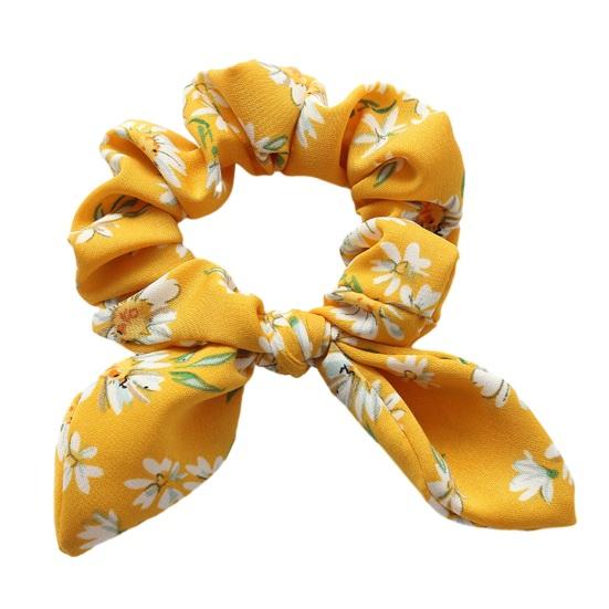 Hair Tie Floral Print Rabbit Ear Decor Hair Rope High Elasticity жёлтый