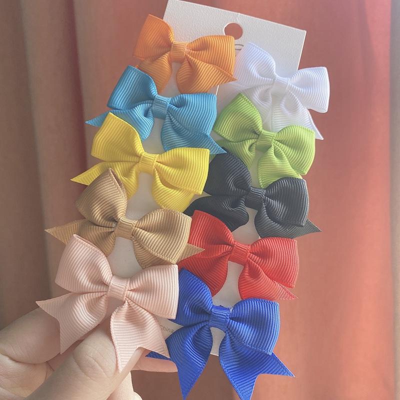 10Pcs/Set Cute Solid Ribbon Bowknot Hair Clips for Baby Girls Handmade Bows Hairpin Barrettes Headwear Kids Hair Accessories