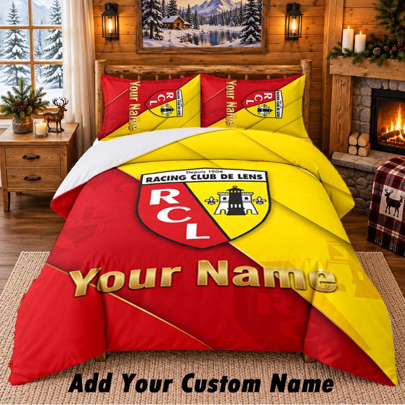 Racing Club De Lens Pattern Bedding 3Pcs Set Custom Name, Bed Sheet And Pillowcases For Home Bedroom