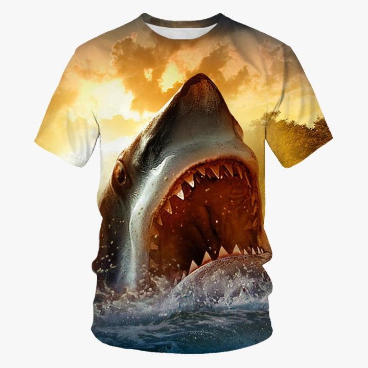 Summer Round Neck Deep Sea Whale Pattern 3D Print Top Fashionable Casual Short Sleeved Men's T-shirts