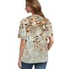 Women's Fashionable Casual Short Sleeve Button Print V-Neck Pullover Top