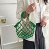 Foldable Leather Mesh Tote Bag Large Capacity Hollow Out Weave Bag Sweet Beach Handbag  Storage