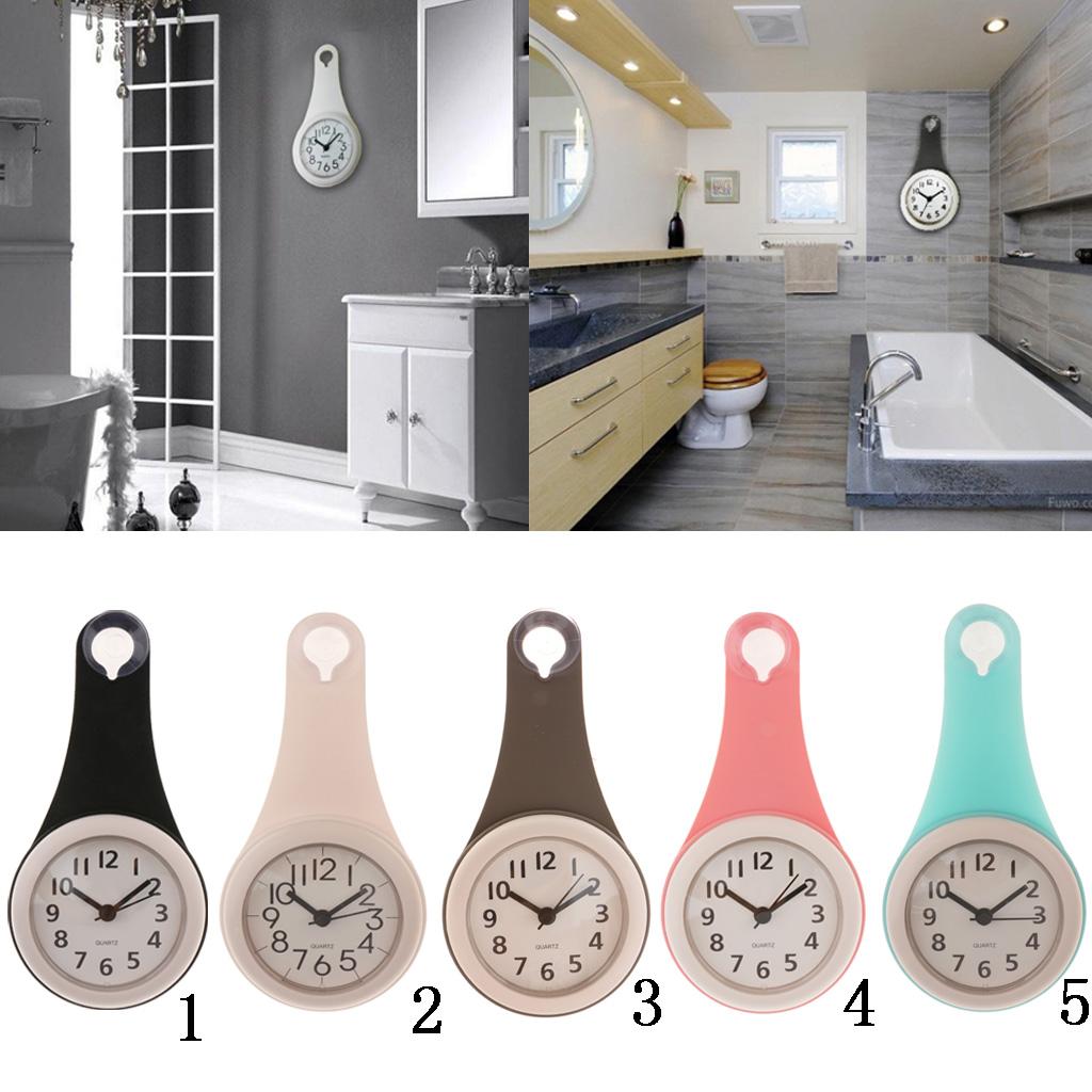 Suction Bathroom Waterproof Wall Clock Plastic Non-ticking Silent Timepiece for Shower Spa Household