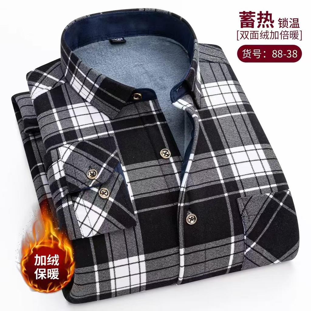 Moda Uomo Calde Camicie a Quadri a Maniche Lunghe Ispessite in Pile Doppio Lato Resistenti al Freddo Taglie Forti Casual Business Camicie a Quadri