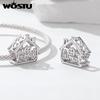 WOSTU Original Lock Key Charm Heart Spacer Bead Pink Zircon Safty Chain Platinum Plated Love Series Fit DIY Bracelet Wholesale