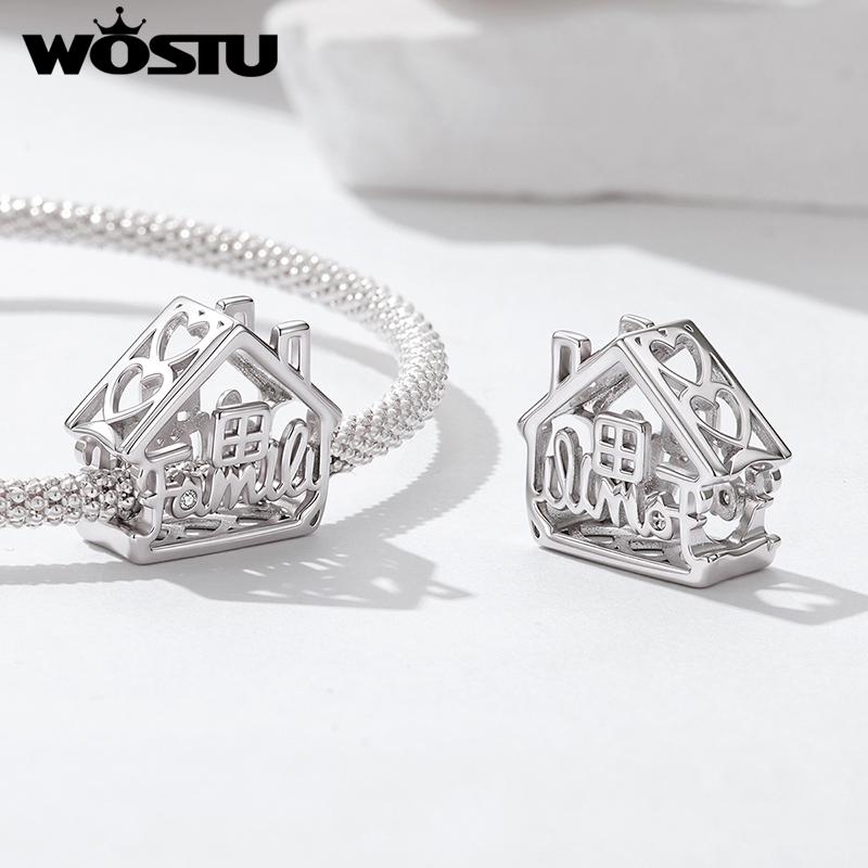 WOSTU Original Lock Key Charm Heart Spacer Bead Pink Zircon Safty Chain Platinum Plated Love Series Fit DIY Bracelet Wholesale