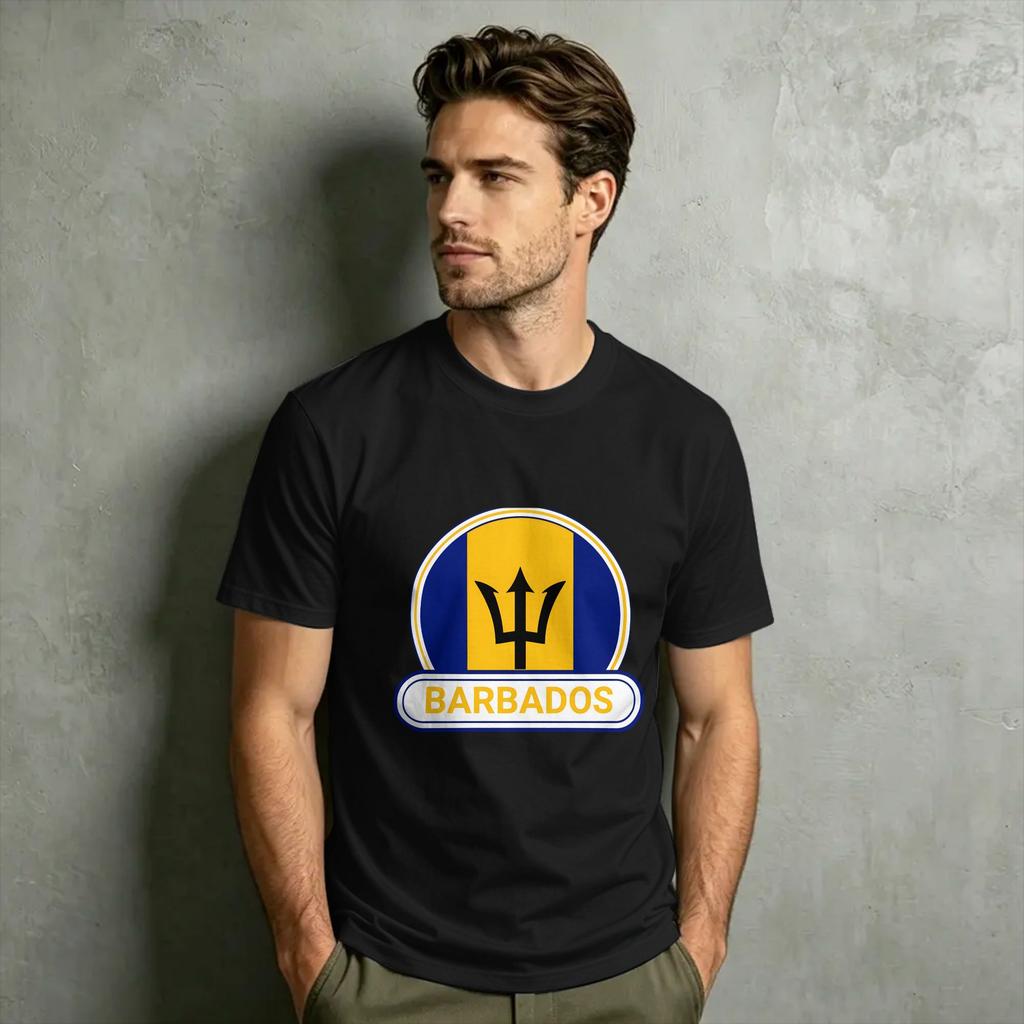 Men T-Shirts Barbados Flag Barbadian Country Map Amazing Pure Cotton Tees Short Sleeve T Shirt Round Collar Clothing 4XL 5XL