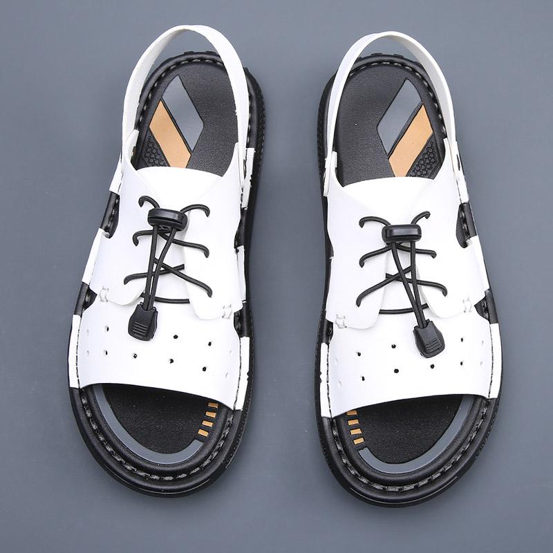 

2024 Новые летние кожаные пляжные сандалии двойного назначения, мужские тапочки, праздничные сандалии, пляжная обувь для мужчин, мягкая дышащая повседневная обувь 44 белый