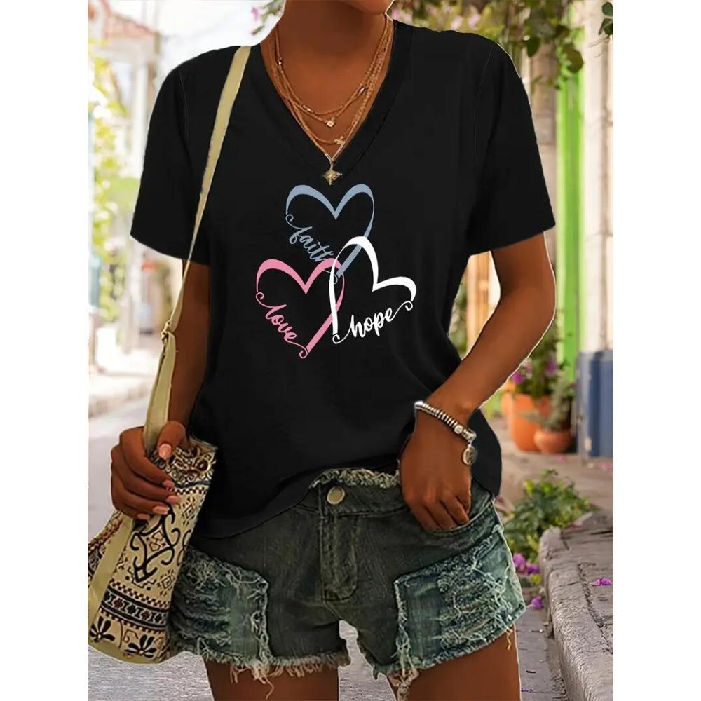 Floral Print V-neck T-shirt Summer Fashion Casual Blouse Street Fashion Oversized Women's Clothing
