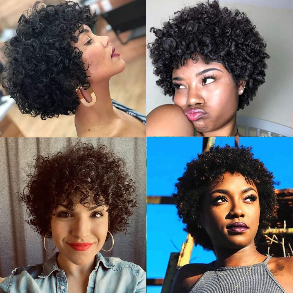 Wig Short Curly Wigs Synthetic Hair Wigs for Black Women, Short Curly Afro Wigs with Bangs Natural Curly Cosplay Party Daily Use