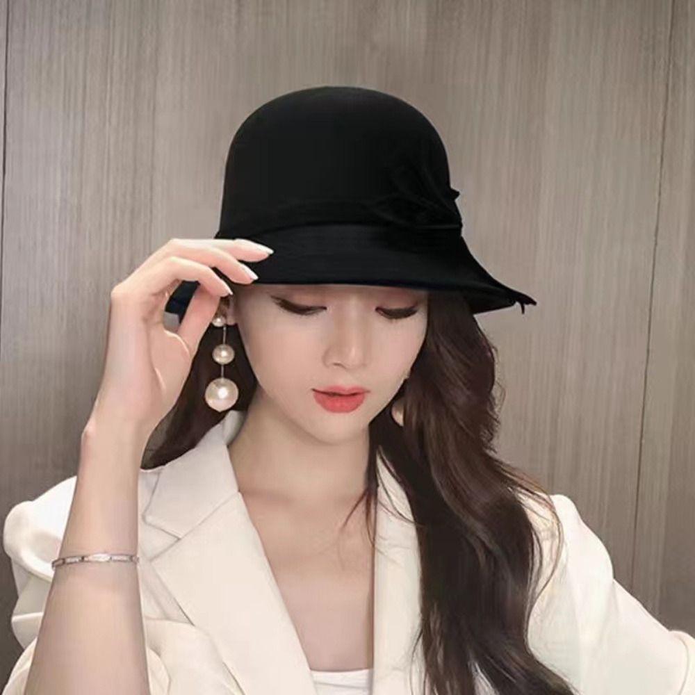 Dome Shape Bowler Hat Bowknot Decoration Bucket Hat Classic Fedora Hat Church Event