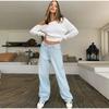 Jeans de Mujer de Cintura Alta, Pierna Ancha Suelta, Largo Hasta el Suelo, Estilo Nuevo, Color Sólido, Ajuste Cómodo, Pantalones Vaqueros Casuales Primavera Otoño 2025