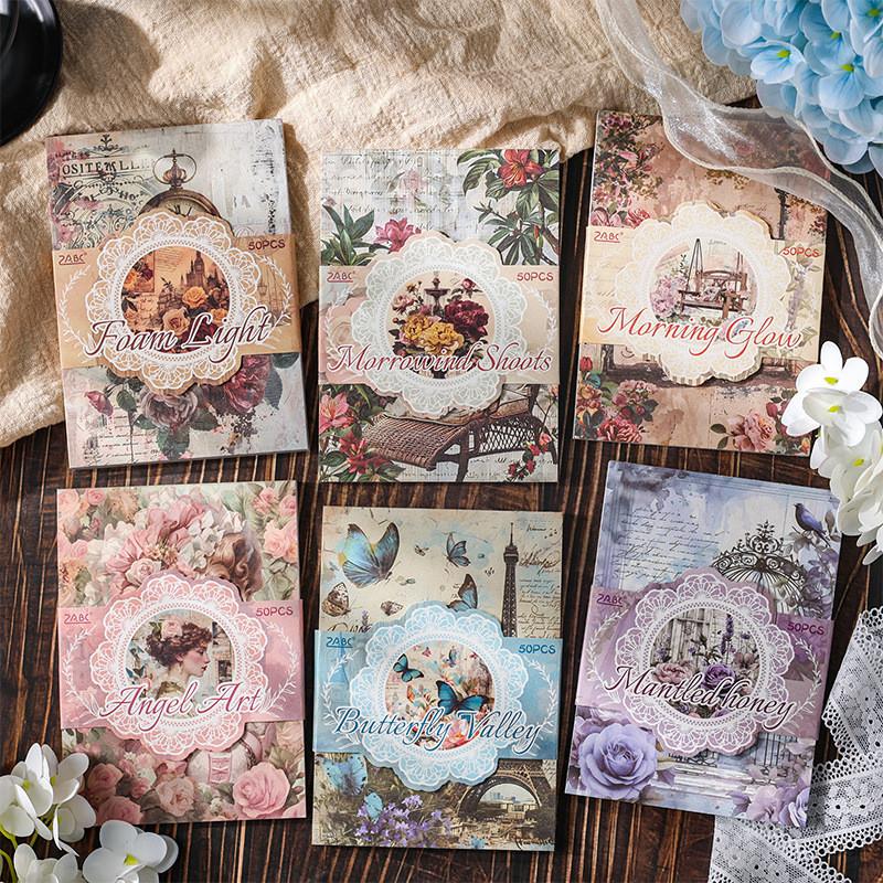 50 adet/paket Retro Çiçekler Malzeme Kağıdı Kendin Yap Scrapbooking Kolaj Junk Journal Estetik Kırtasiye Planlayıcı Dekor Kağıdı
