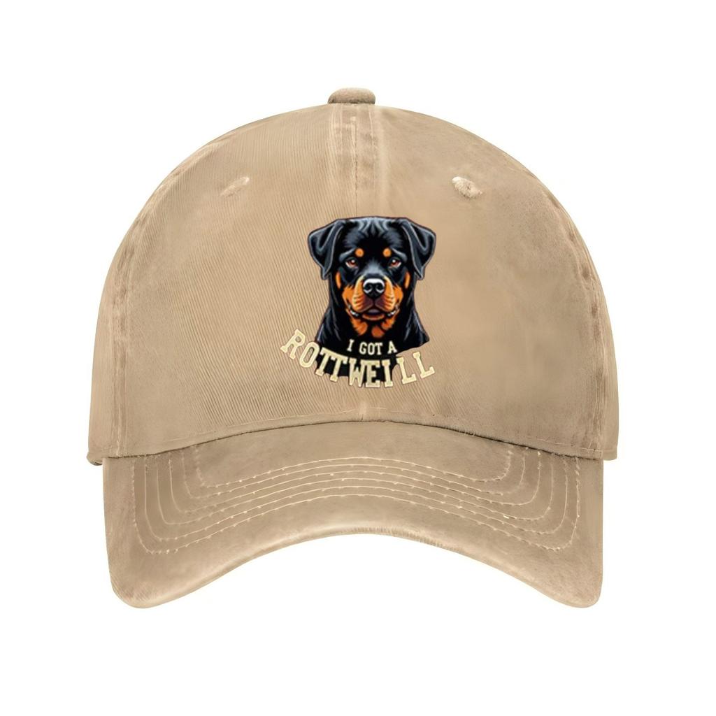 Rottweiler Dog Print Baseball Cap Unisex Distressed Polyester Casual Hat for Pet Lovers