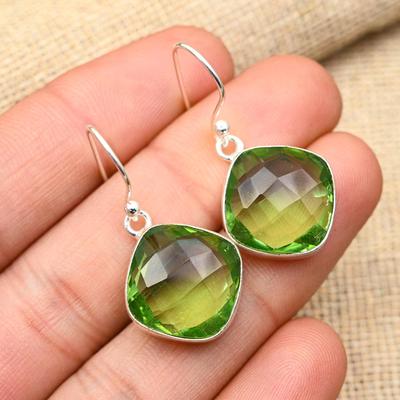 Hermosos pendientes de plata de ley 925 hechos a mano con piedra preciosa de amatista verde para mujer