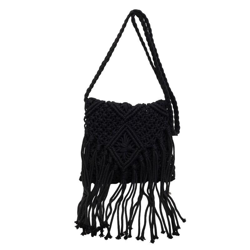 Seaside Beach Straw Bag Women's Vintage Woven Shoulder Bag Tassel Hollow Crossbody Bag