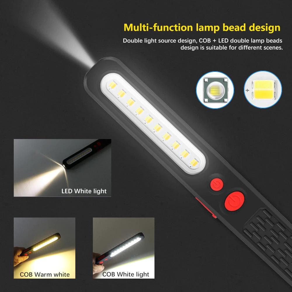 Powerful COB LED Work Light USB Rechargeable Flashlight Magnetic Auto Repair Lights Stepless Dimming Waterproof Torch