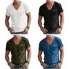 Men Summer T-shirt V Neck Short Sleeves Solid Color Stretchy Chest Pocket Thin Quick Dry Simple Style Casual Daily Wear Sport To