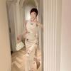 New Chinese National Style Improved Cheongsam Dress Women's Summer Mesh Skirt Sexy Tight Split Hip Wrap Mid-length Dress