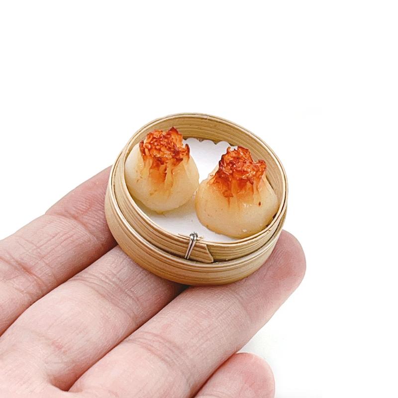 3Pcs 1/12 Scale Mini Simulation Steamer Basket Pan Fry Dumplings Roasted Wheat Model Dollhouse Kitchen Decoration Toys
