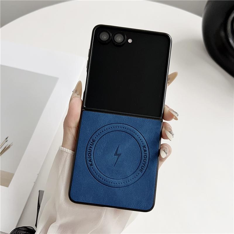Luxury Magnetic Leather Case For Magsafe For Samsung Galaxy Z Flip 7 Flip7 Plain Protection Shockproof Wireless Charging Cover