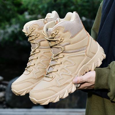 Outdoor Hiking Shoes Men Anti-slip Flat Combat Boot Men Breathable Soft Wear-resistant Casual Lace-up High-top Boots Men Shoes