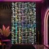 Holiday Wall Decor Halloween Skull Foil Fringe Curtain, Iridescent Disposable Tablecloth, Theme Decoration Table Cover Tinsel Backdrop for Party