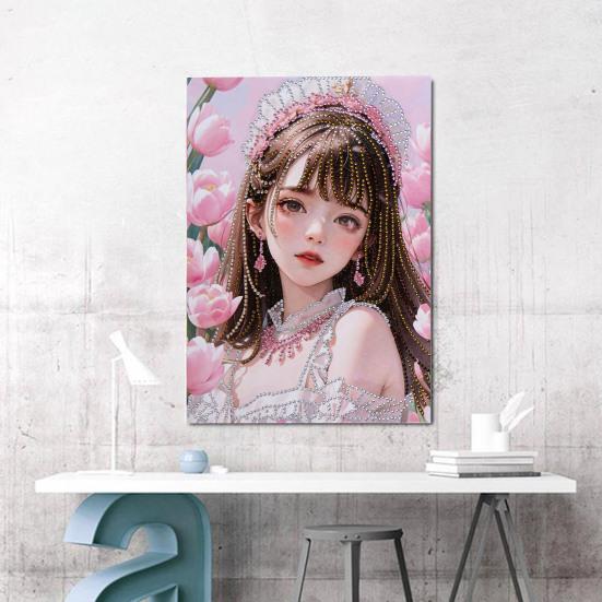 1 Σετ Ζωγραφική με Στρας DIY Κινούμενα Σχέδια Γλυκό Κορίτσι Λουλούδι Ζωγραφική με Στρας Κιτ Τέχνης Διακόσμηση Σπιτιού