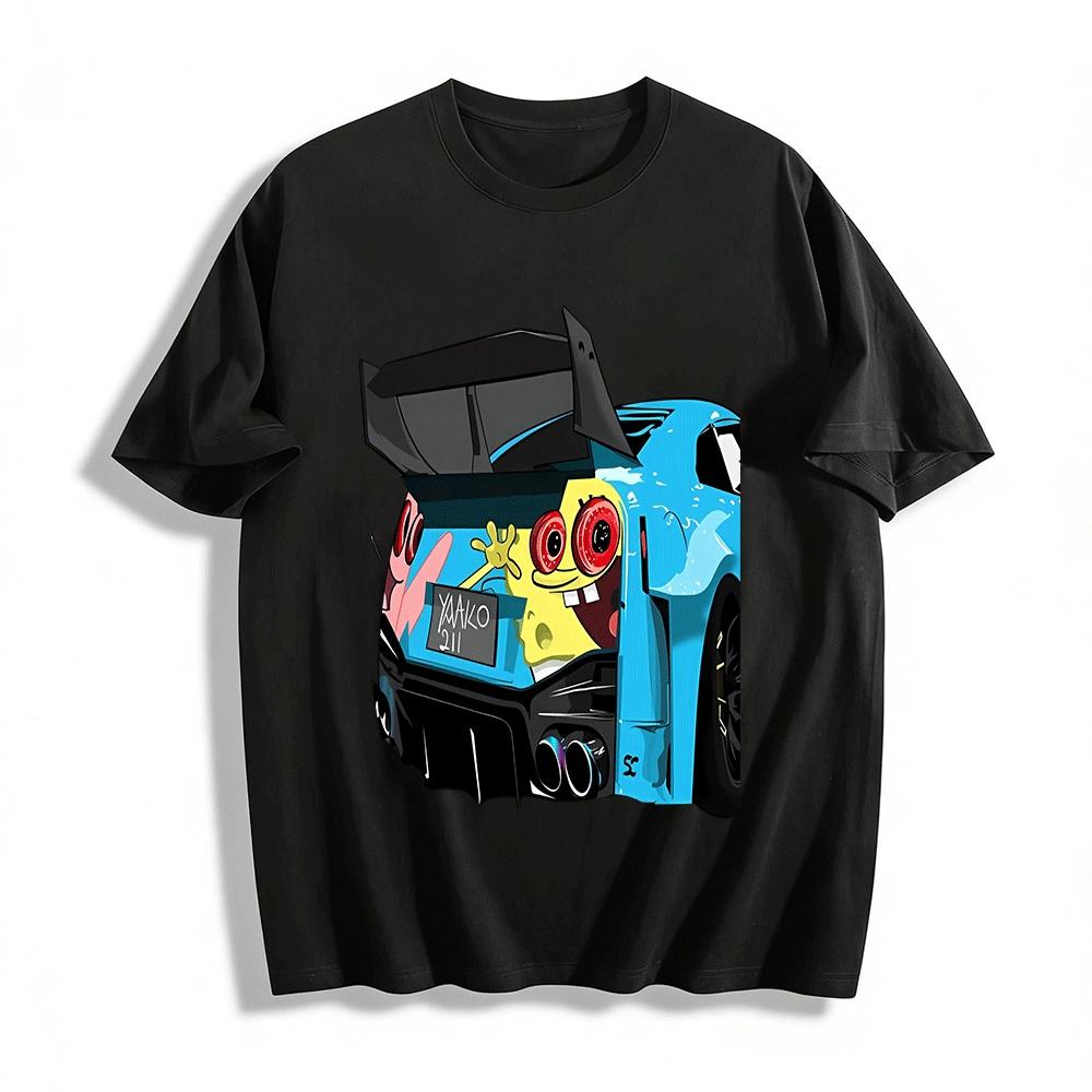 SpongeBob Patrick JDM Racing Car Print Trendy Casual Tee Pure cotton T-shirt XXS