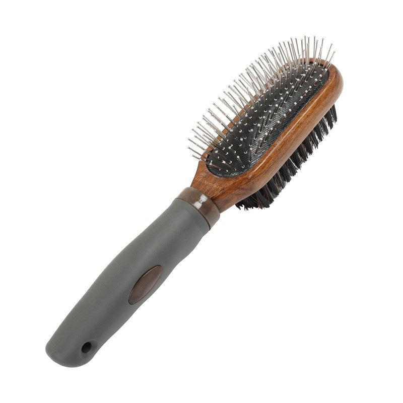 Double-Sided Pet Brush: Antique Boar Bristle & Steel Pin Comb for Dogs.