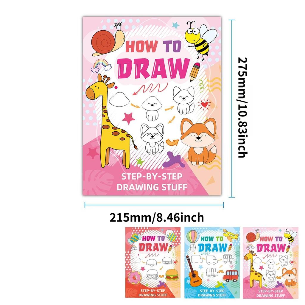 3PCS How to Draw Adorable Everything: A Simple Step-by-Step Guide for Beginners – From Animals and Food to Vehicles Instruments