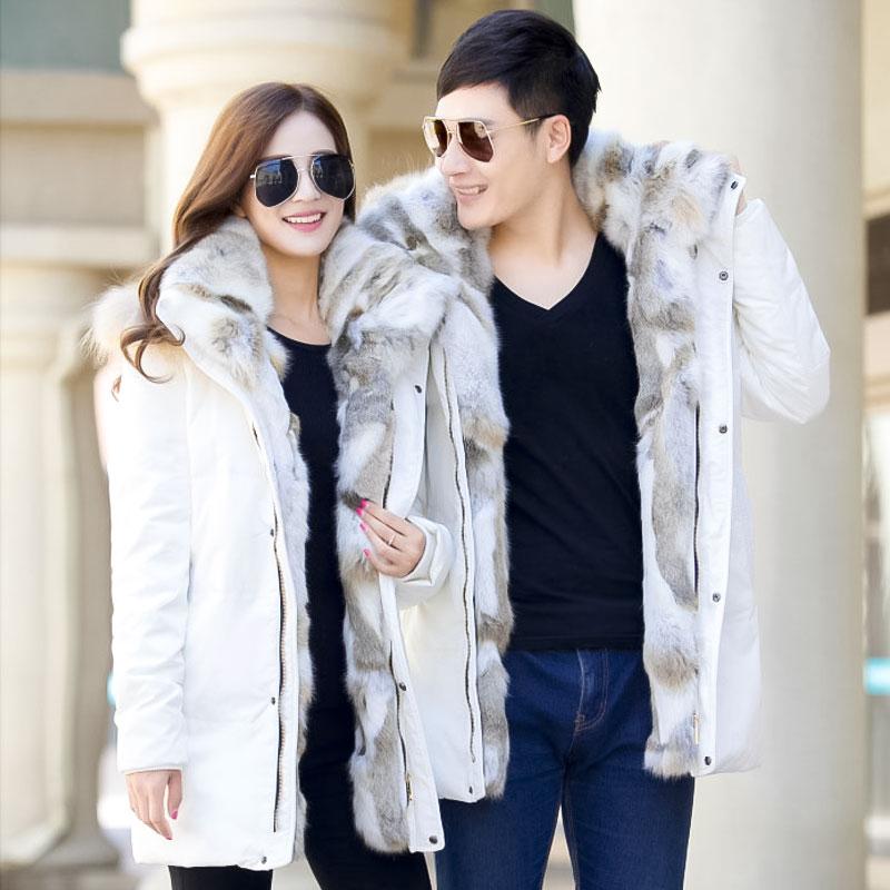 Winter Style Men Boutique Down Coat Detachable Rabbit Fur Collar White Duck Down Men's Solid Jackets Plus Size S-5XL