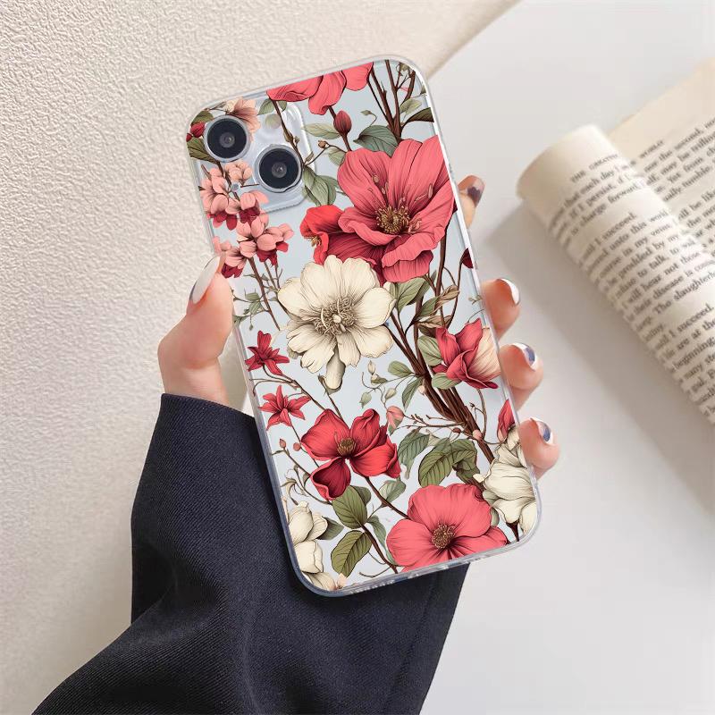 Vintage Flower Clear Phone Case For iPhone 12 11 13 Pro Max Mini 14 Pro Max Plus 7 8 Plus SE2 X XR XS Butterfly Plant Back Cover