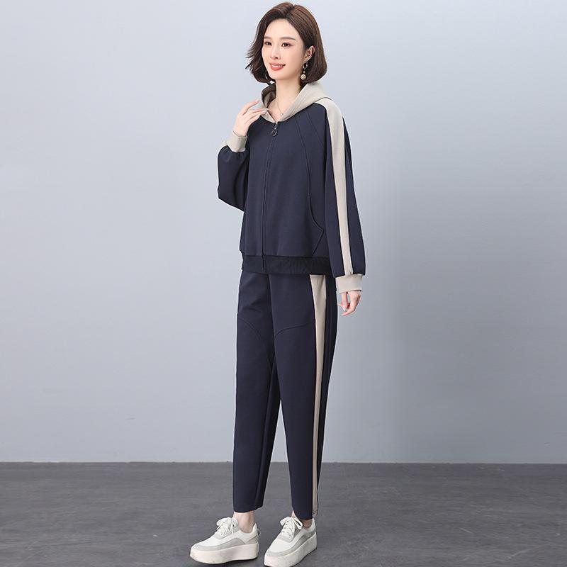 

Женский спортивный костюм высокого класса для весны/осени - Свободный свитшот и брюки - Коллекция 2025 XL темно-синий