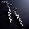 ZAKOL Trendy Cubic Zirconia Leaf Hook Earrings for Women Fashion Crystal Long Dangle Earring Bridal Wedding Jewelry Bijoux