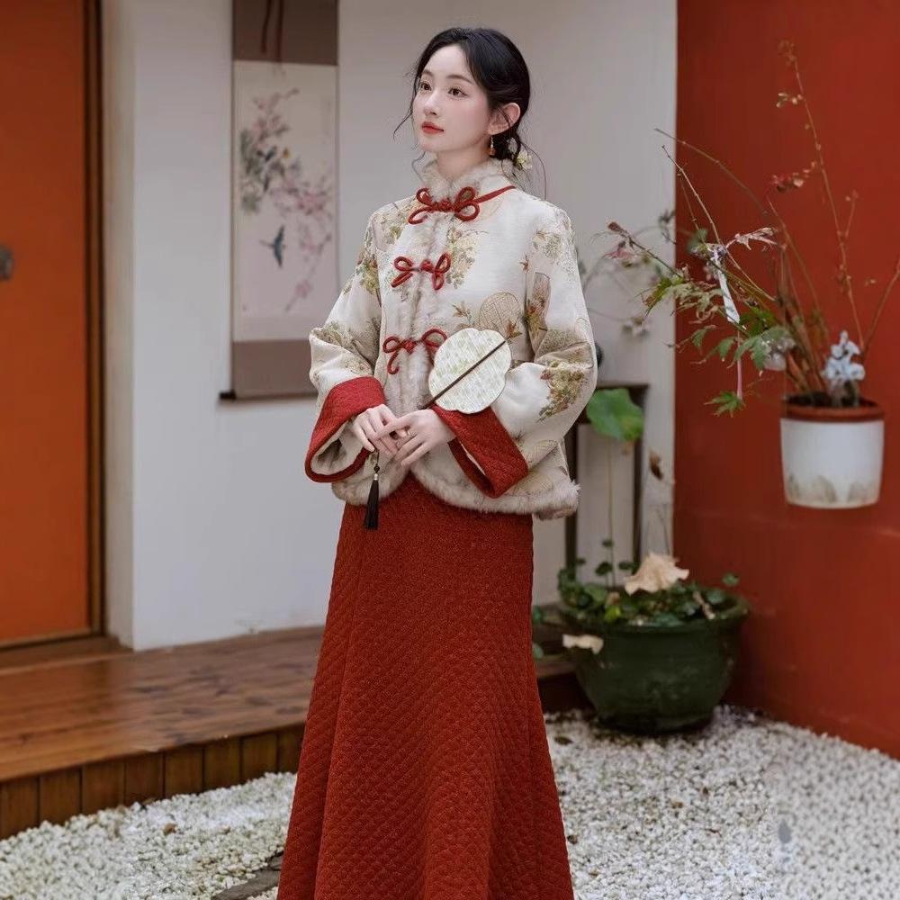 2025 New Year National Style Women's Skirt Set: High-End Autumn/Winter Cheongsam Outfit