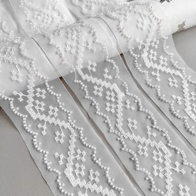 Bílá Organza Ručně Vyráběné Korálky Výšivka Čárový Kód DIY Šperky Ozdoba Okna Sukně Top Doplňky Krajkové Doplňky