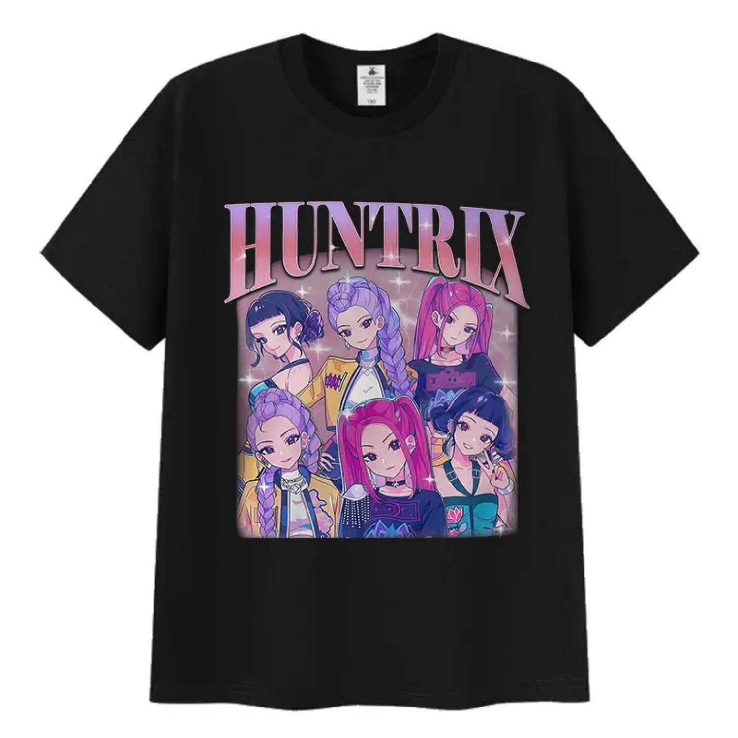 Huntrix Kpop Demon Hunters 2025 Movie T Shirts Men Women Vintage O-Neck Clothing T-shirt Fashion Casual Cotton Short Sleeve Tees S чёрный