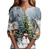 Women's Fashion Casual Halloween Printed V-Neck Short Sleeve Decorative Button Three-quarter Sleeve T-shirt Top