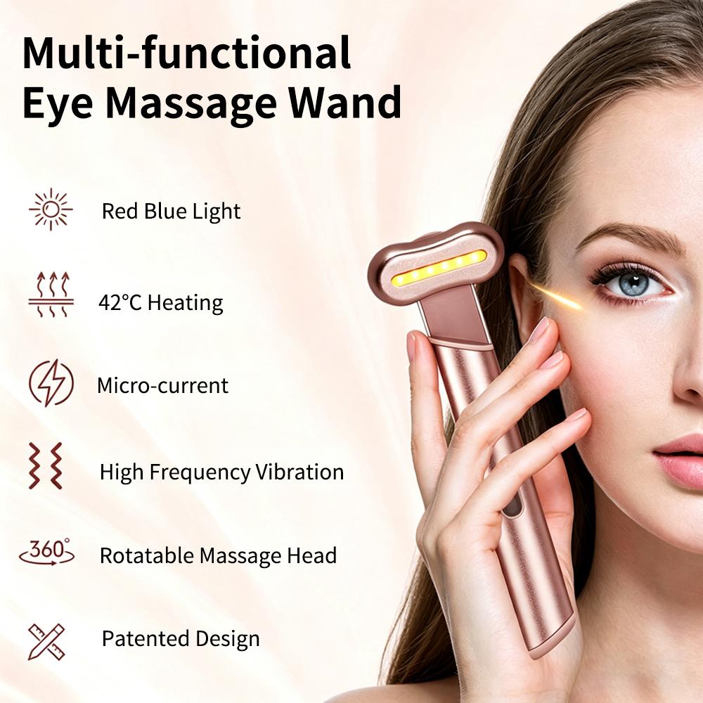 4-in-1 Lichttherapie-Stab Rotes Licht Augen-Schönheitsmassagegerät Anti-Falten Elektrisches Augenmassagegerät Werkzeug für Augenringe Tränensäcke Gesichts- & Lippenfalten